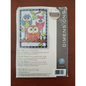 DIMENSIONS "Owl Trio" Counted Cross Stitch Kit  Design by Jennifer Nilsson 5 x 7